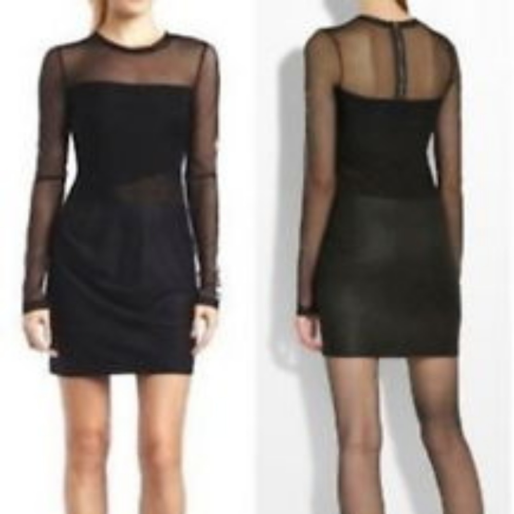 BCBG MAXAZRIA Black mesh long sleeve dress
